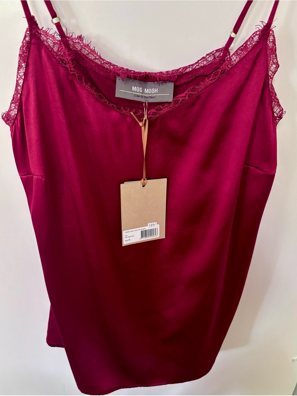 MOS MOSH| NEW Ruby Red Silk Eyelash Lace Trim Cami Blouse Sz S NWT - Picture 5 of 8